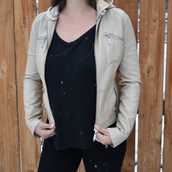 JouJou Jackets & Blazers - ❌SOLD❌ Tan JouJou Small Faux Leather Jacket w/ Hood